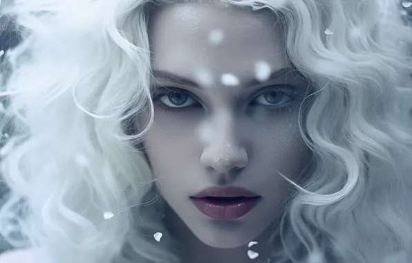 Winter, look, girl, snow, portrait, blonde, snowfall, curls