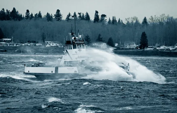 Waves, cars, sea, Washington, bow, boat, Puget Sound, ferry