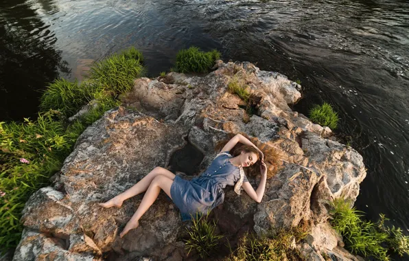 Girl, Model, river, dress, legs, nature, photo, water