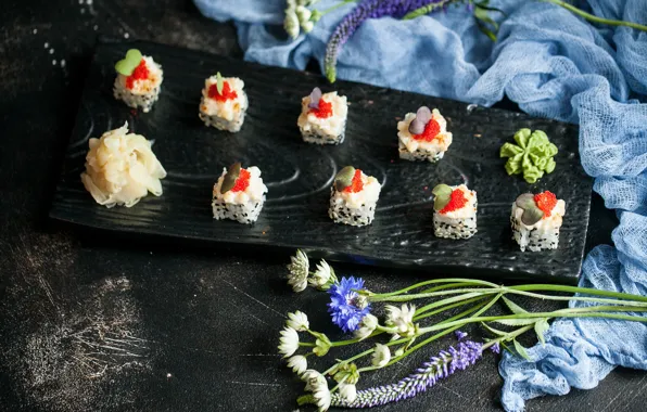 Flowers, food, delicious, rolls