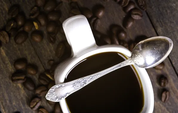 Picture table, coffee, spoon, Cup, drink, coffee beans