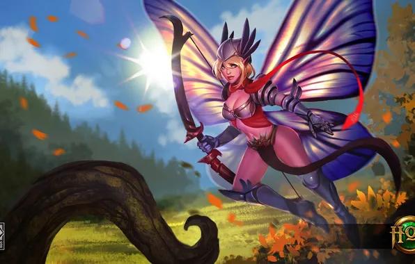 Chest, girl, butterfly, wings, bow, Heroes of Newerth, Monarch, Cherub Monarch