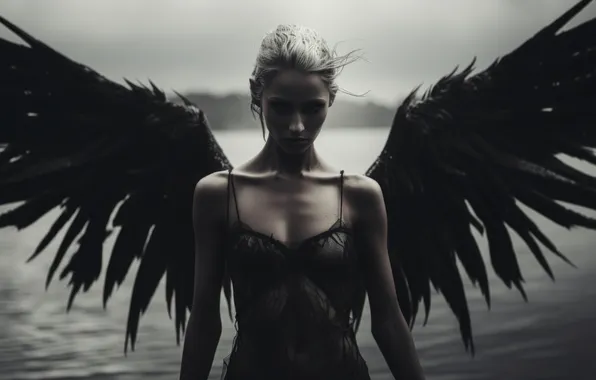 Girl, Wings, Digital art, AI art, The Art of Artificial Intelligence, Neural network, Fallen Angel