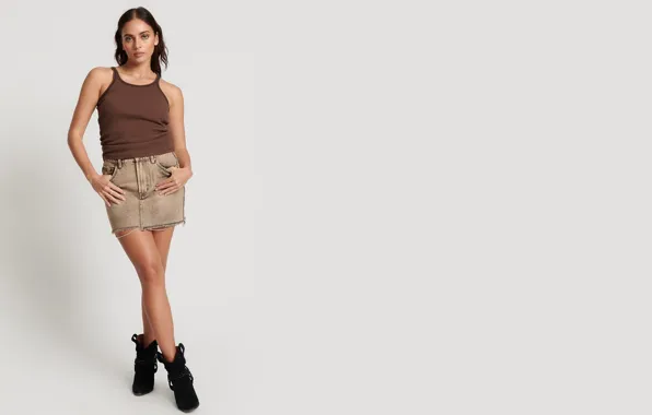 Picture girl, model, brunette, skirt, tank top