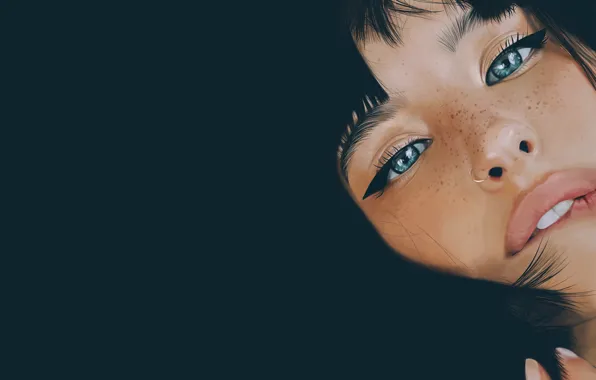 Minimalism, Look, Lips, Face, Girl, Eyes, Art, Illustration