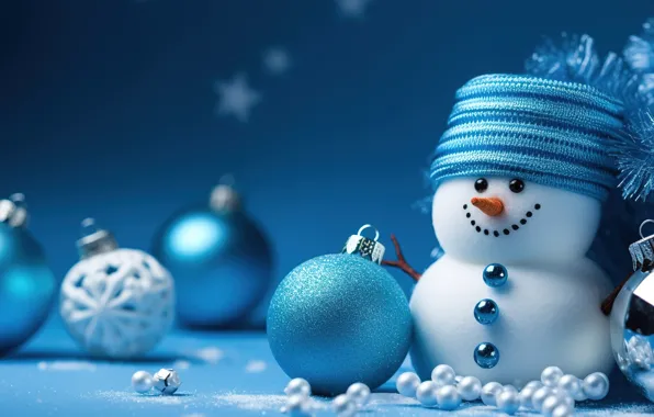 Winter, snow, balls, New Year, Christmas, snowman, Christmas, balls