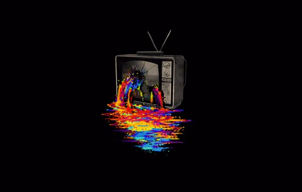 Minimalism, TV, pixels, broken, simple background, 8Bit