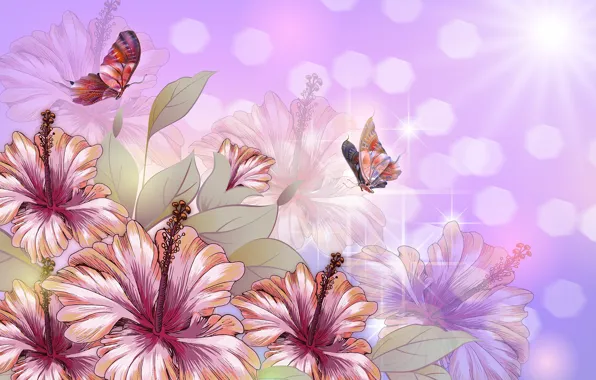Butterfly, flowers, Wallpaper