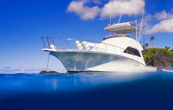 The ocean, blue, stay, yacht, anchor, white