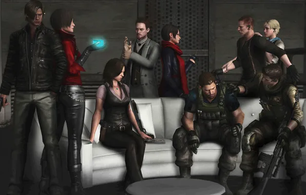 Picture gun, weapons, sofa, machine, gun, Resident Evil 6, Leon Scott Kennedy, Helena Harper