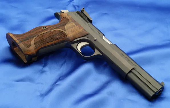 Picture wood, blue, Weapons, sig sauer p210 pistol