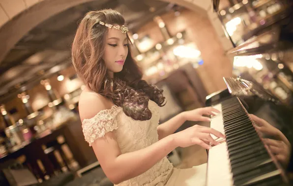 Girl, music, Asian, piano