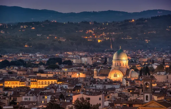 Night, lights, home, Italy, panorama, Cathedral, Florence