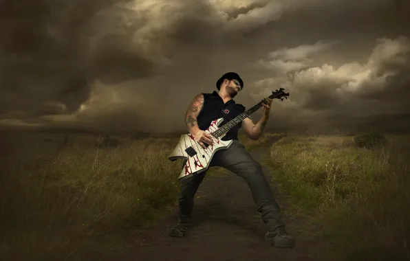 Clouds, storm, guitarist, rock