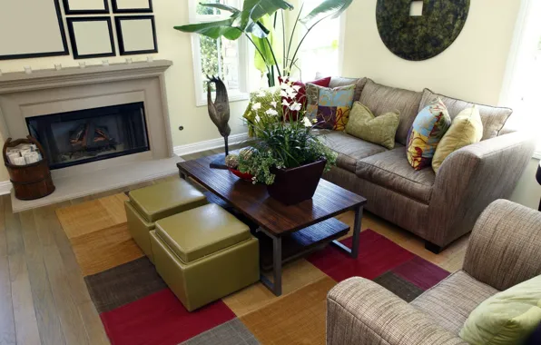 Leaves, flowers, design, comfort, style, table, room, sofa