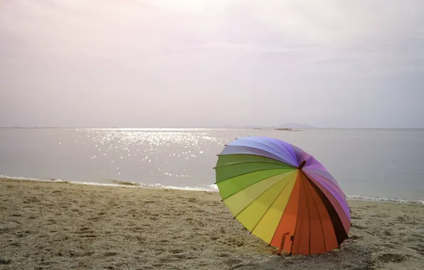 Sand, sea, beach, summer, happiness, stay, umbrella, colorful