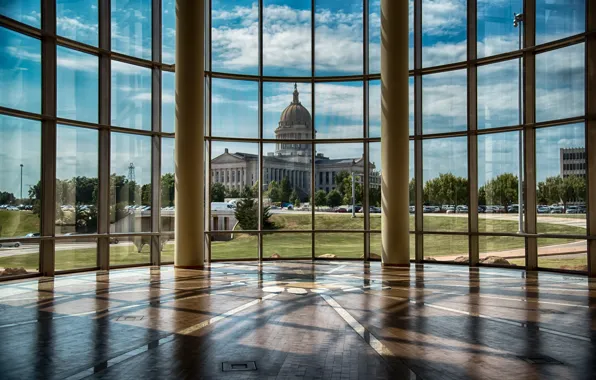 View, window, columns, Historical Museum, Oklahoma History Center