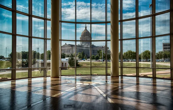 Picture view, window, columns, historical Museum, Oklahoma History Center