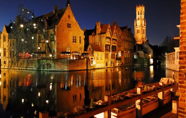 The city, lights, the evening, Bruges, Bruges by night