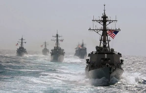 Picture Sea, Wave, The wind, Ships, Military, USA