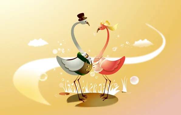 Picture birds, mood, holiday, vector, art, the bride, wedding, the groom