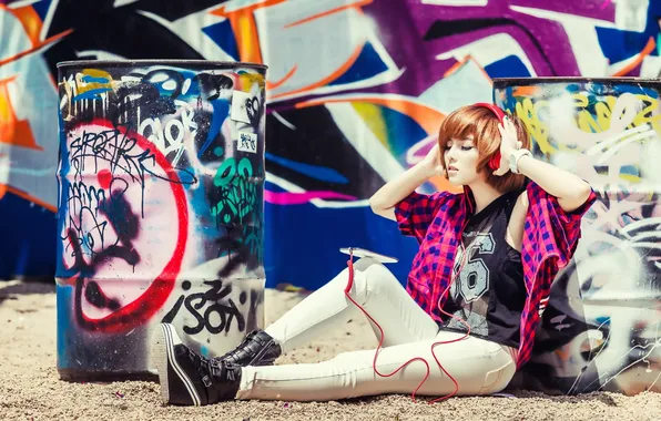 Girl, music, headphones, Asian