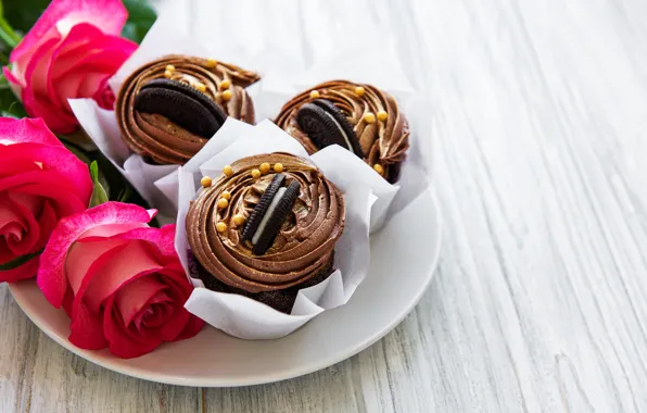 Roses, bouquet, cupcakes, Birthday, Olena Rudo