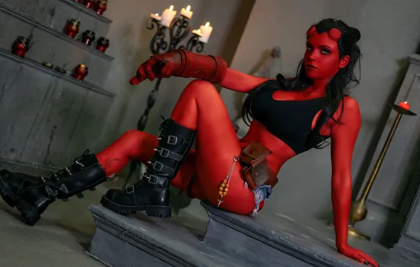 Girl, brunette, beautiful, cosplay, cosplay, Hellboy, Hellboy