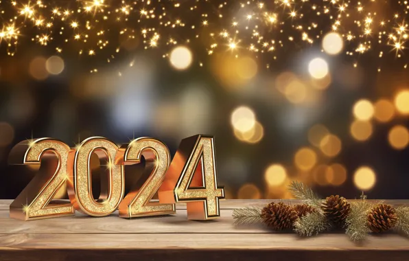 Background, gold, New Year, figures, golden, new year, garland, happy