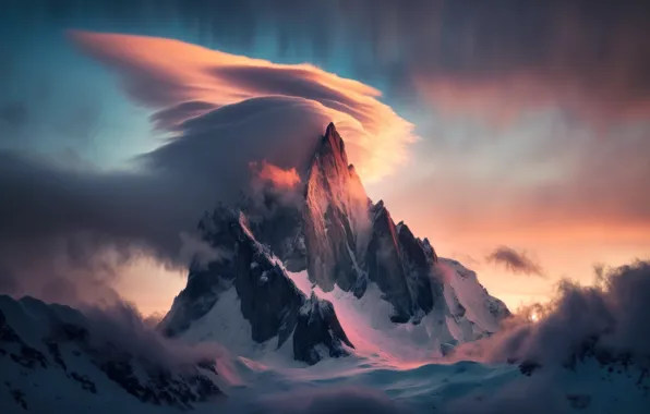 Winter, the sky, clouds, snow, landscape, mountains, nature, fog