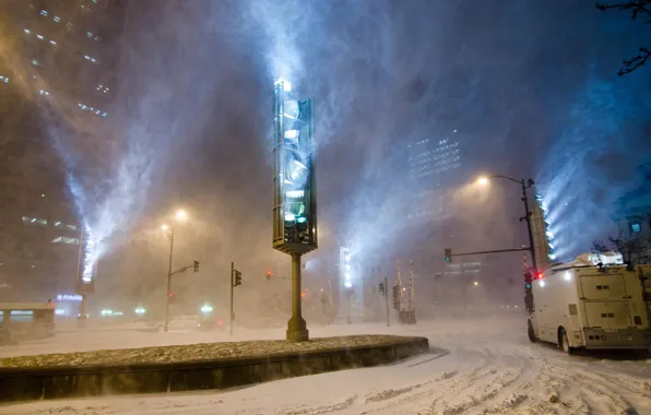 Picture winter, road, machine, street, traffic light, Blizzard, traffic lights