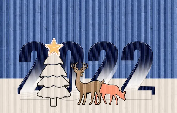 Picture New year, tree, deer, 2022