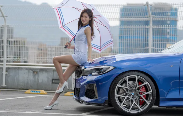 Picture machine, auto, look, girl, pose, umbrella, figure, dress