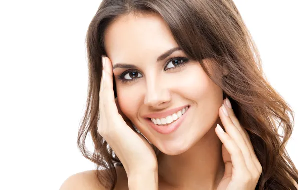 Picture portrait, hands, makeup, brown hair, long hair