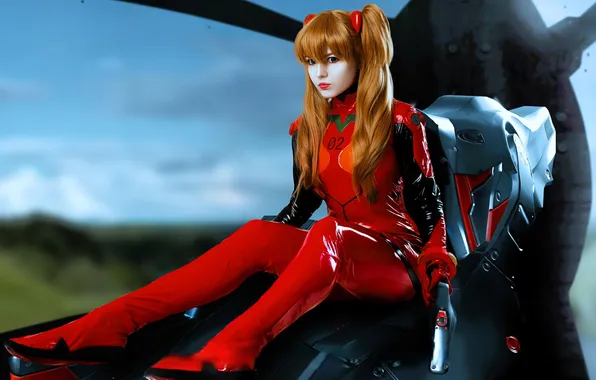 Chair, costume, outfit, image, red, cosplay, Evangelion