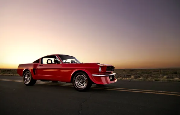 Picture the sun, sunset, red, Mustang, Ford, Mustang, red, muscle car