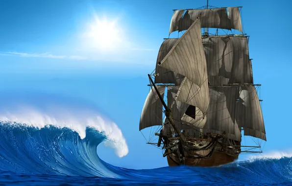 Photo, Sea, Wave, Ship, Sailboat, 3D Graphics