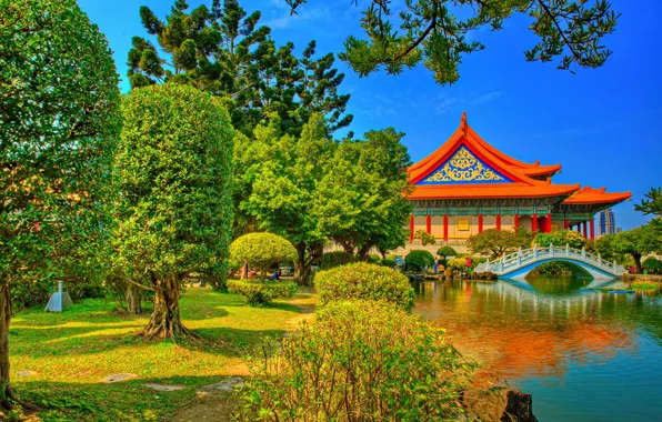 Picture photo, HDR, Nature, Bridge, Trees, River, Pond, China