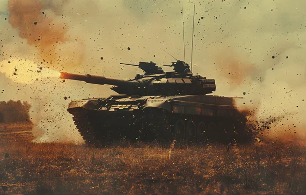 Dust, Smoke, Fire, Retro, Squirt, Tank, Shot, Digital art