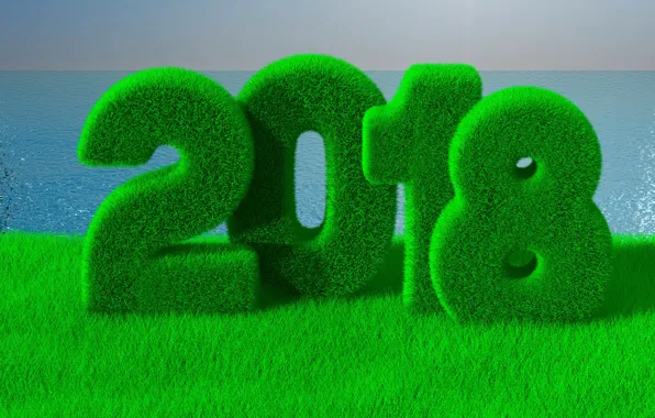 Picture sea, greens, grass, rendering, new year, Christmas, horizon, figures