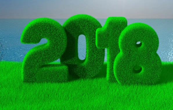 Sea, greens, grass, rendering, new year, Christmas, horizon, figures