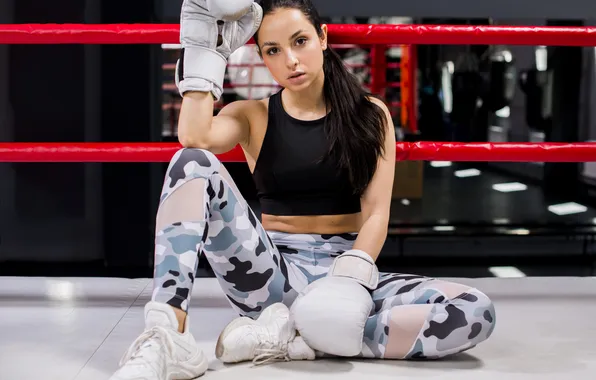 Picture girl, posing, gym, boxer