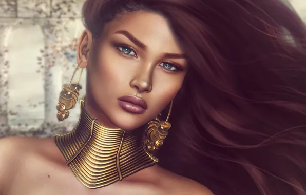 Girl, face, hair, earrings, decoration