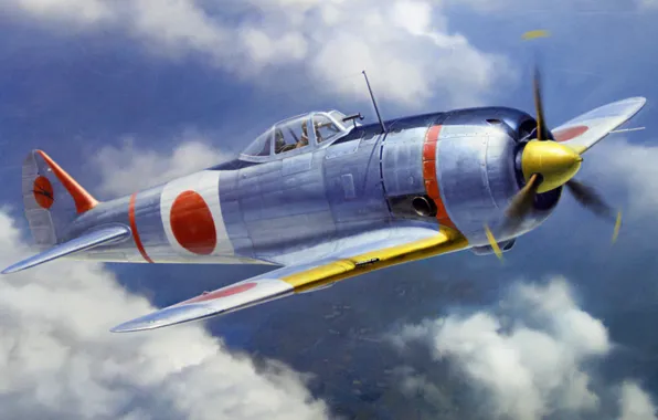 War, art, airplane, painting, aviation, ww2, japanese fighter, Nakajima That-44 Shoki (Tojo)