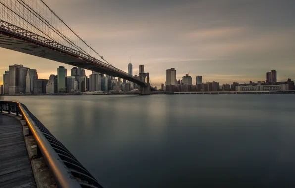 USA, United States, river, skyline, sky, bridge, water, night