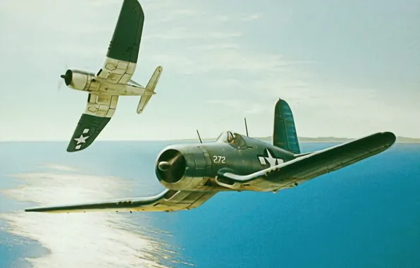 War, painting, aviation, drawing, ww2, Pacific Warriors, Vought F4U Corsair