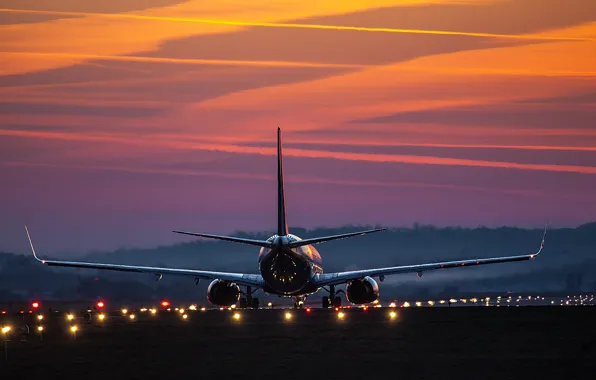 Lights, dawn, airport, the plane, Airbus