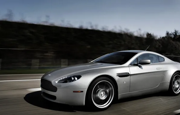Grey, Aston Martin, Vantage, silver, Aston Martin, Vantazh, driving