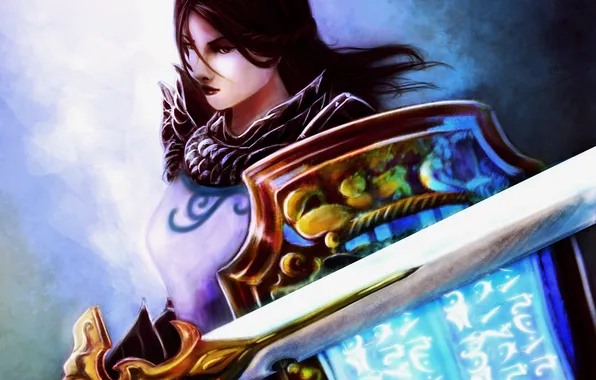 Girl, sword, art, shield