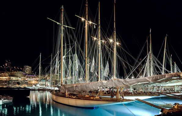 Picture night, lights, home, yacht, harbour, Monaco, Monte Carlo